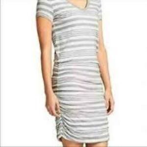 Athleta Topanga Jersey V-neck Gray Black Striped Ruched Dress Lot of 2 Size XS